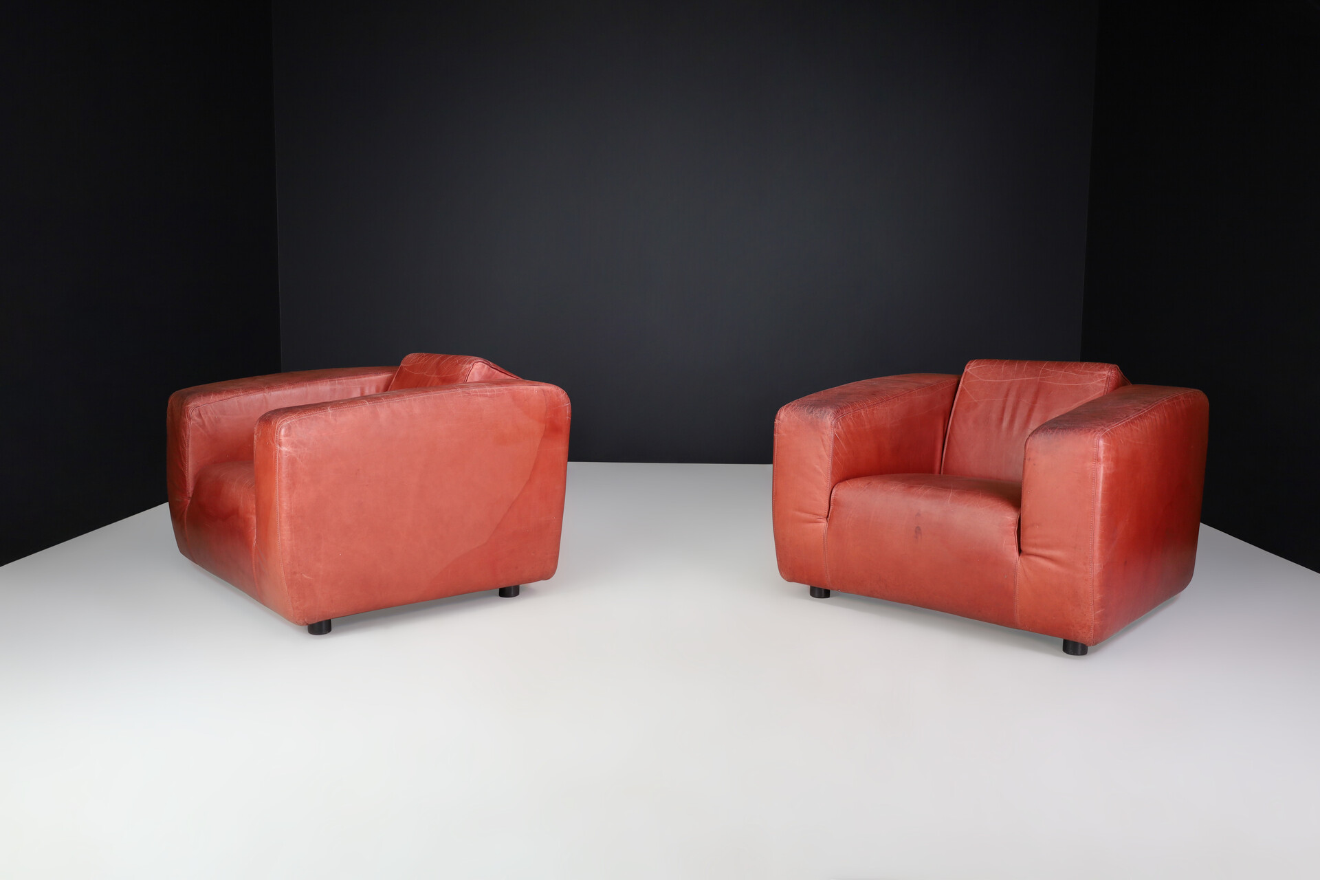 Mid century modern Patinated leather lounge chairs, The Netherlands Late-20th century