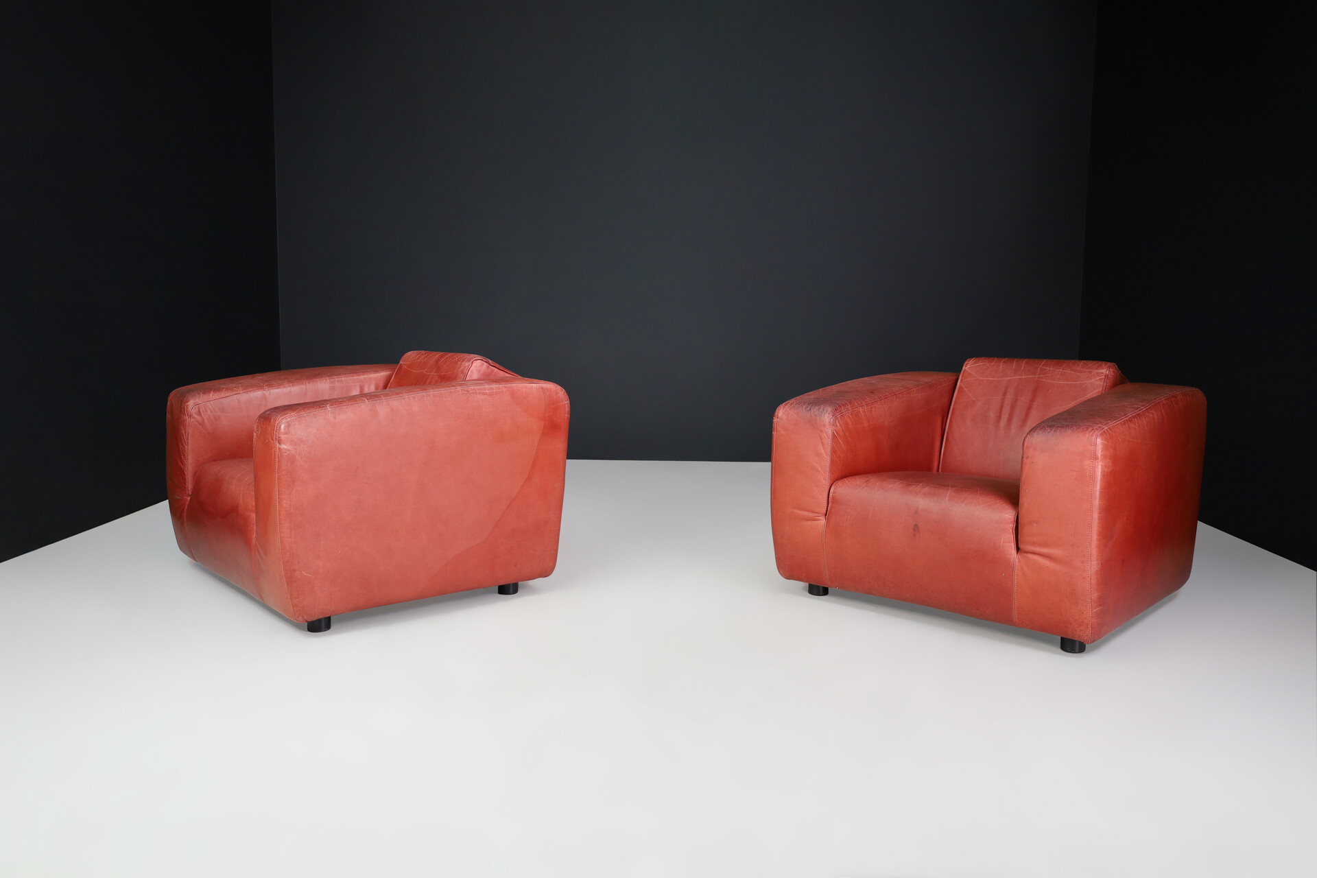Mid century modern Patinated leather lounge chairs, The Netherlands Late-20th century