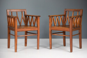 Mid century modern Patinated Pine armchairs , France 1950s Mid-20th century