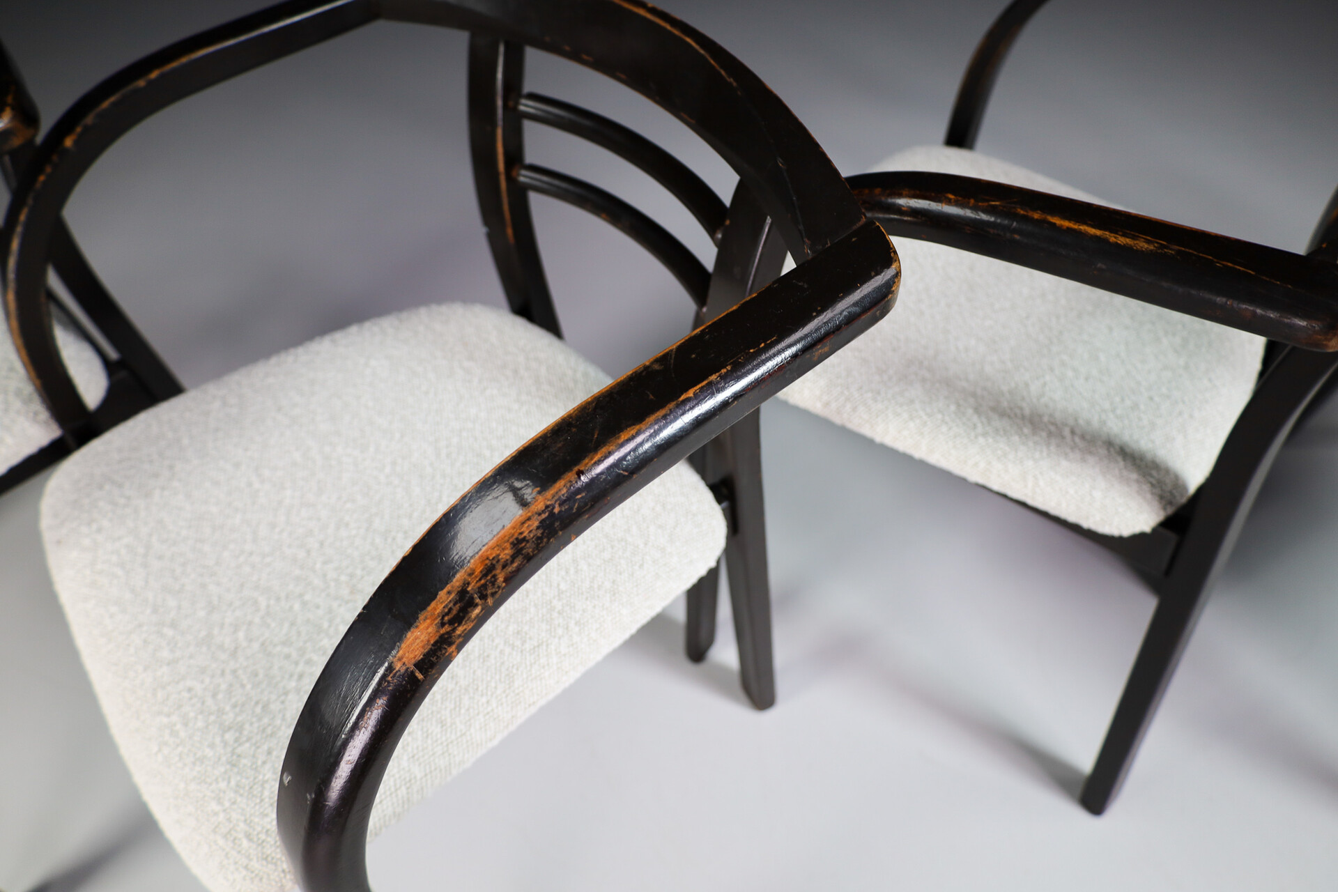 Mid century modern Patinated Wooden Armchairs with New Bouclé Wool Fabric, Praque 19 Late-20th century