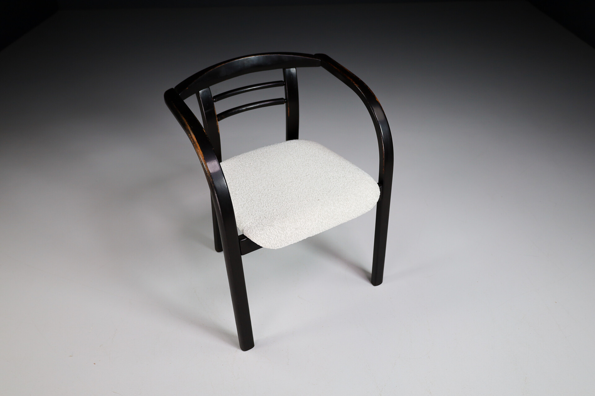 Mid century modern Patinated Wooden Armchairs with New Bouclé Wool Fabric, Praque 19 Late-20th century