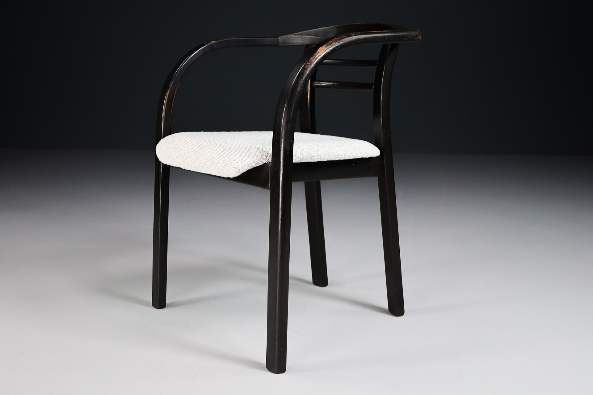 Mid century modern Patinated Wooden Armchairs with New Bouclé Wool Fabric, Praque 19 Late-20th century