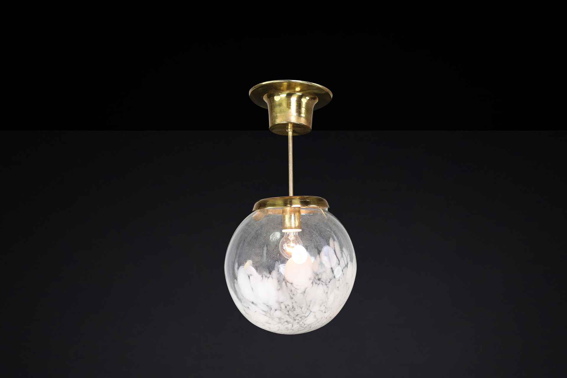 Mid century modern Pendant in Brass and Art-Glass with White Streaks,CZ 1960s Mid-20th century