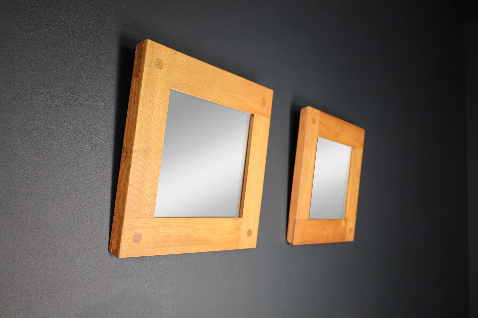Mid century modern Pierre Chapo Pair of two Mirrors in Elm, France 1970s Mid-20th century