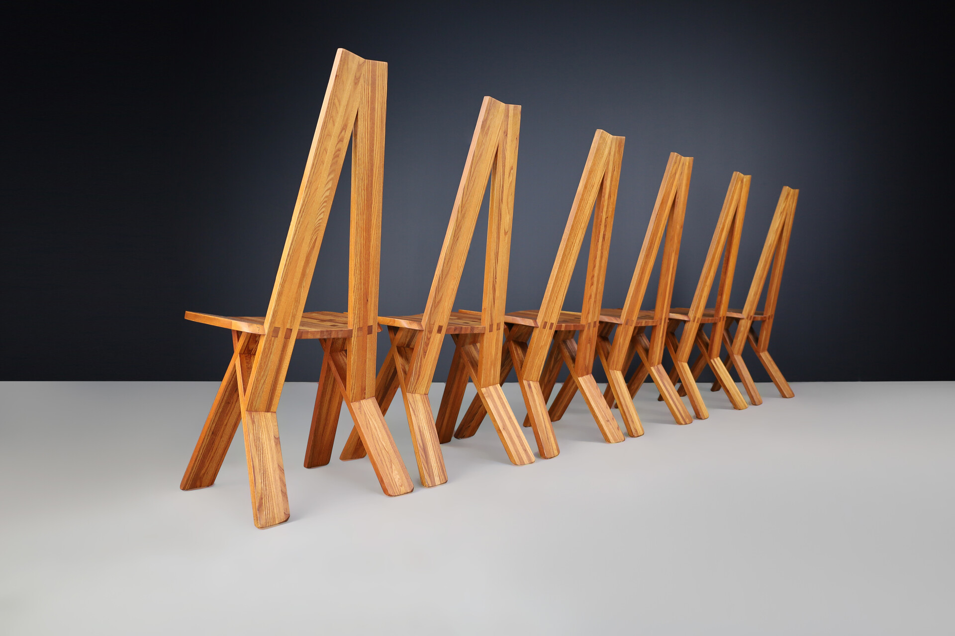 Mid century modern Pierre Chapo Set of Six 'S45'Dining room Chairs in Elm, France 1970s Late-20th century