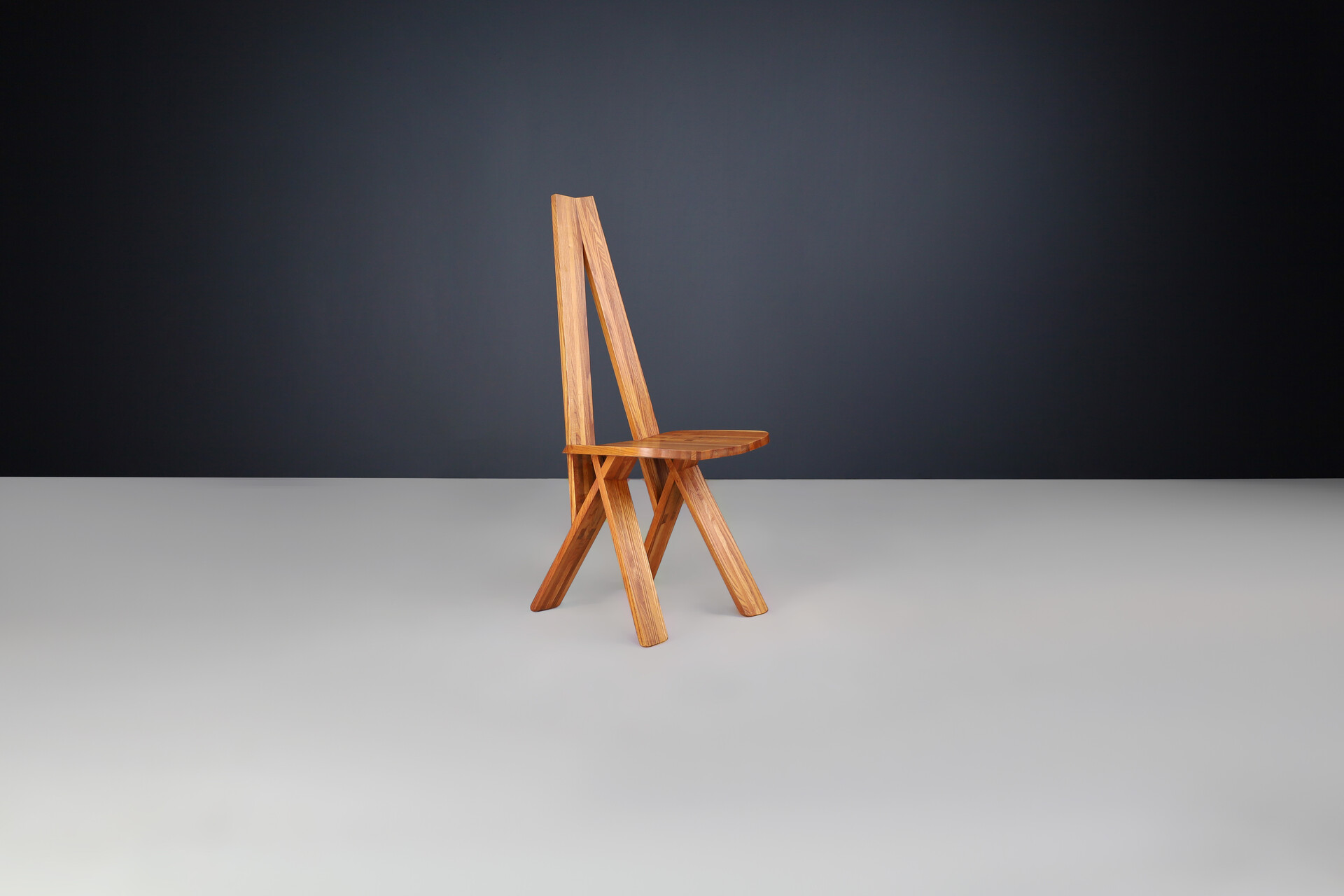 Mid century modern Pierre Chapo Set of Six 'S45'Dining room Chairs in Elm, France 1970s Late-20th century