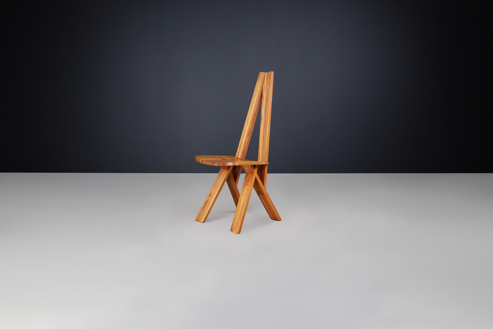 Mid century modern Pierre Chapo Set of Six 'S45'Dining room Chairs in Elm, France 1970s Late-20th century