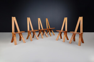 Mid century modern Pierre Chapo Set of Six 'S45'Dining room Chairs in Elm, France 1970s Late-20th century