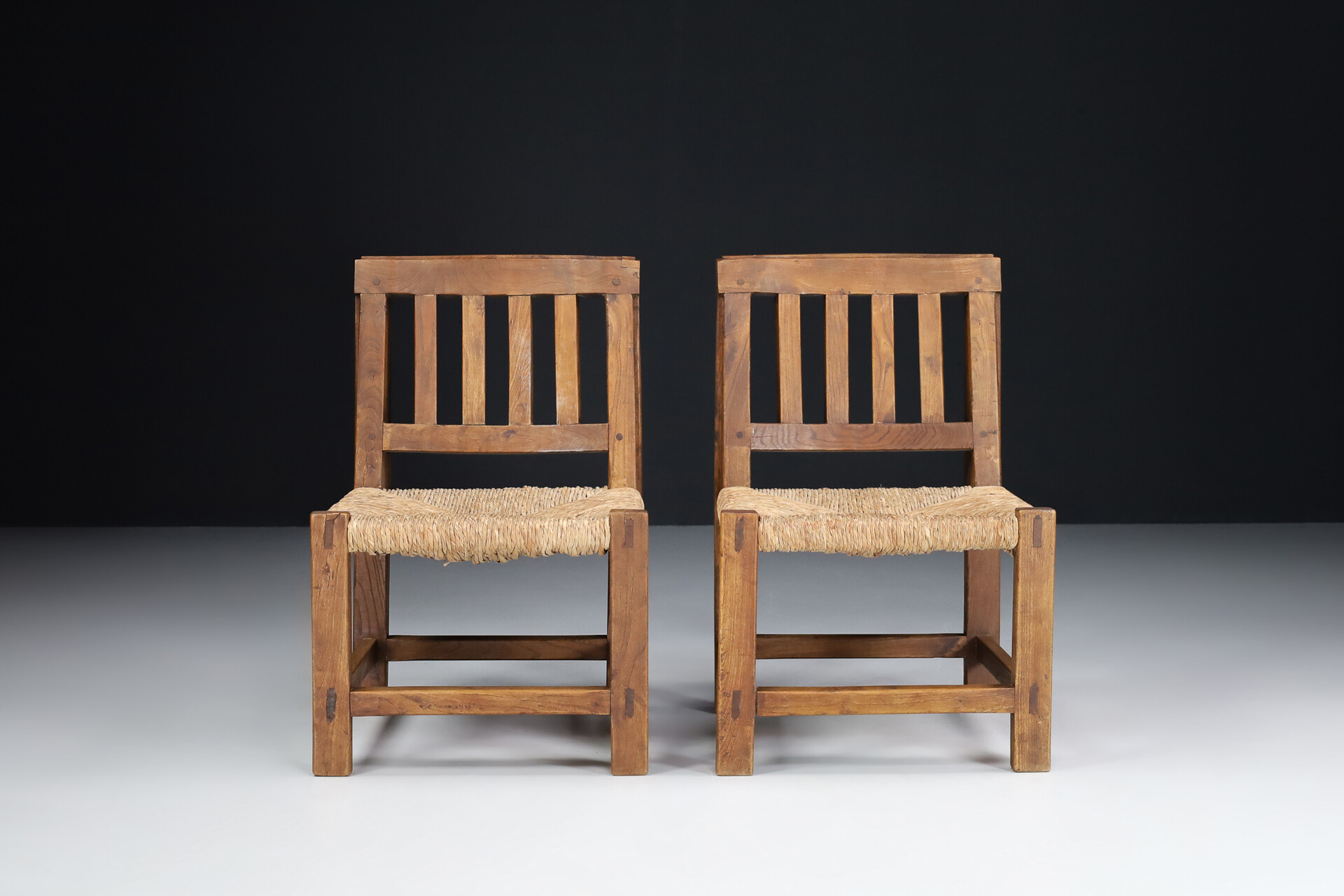 Mid century modern PINE AND WICKER CHAIRS FRANCE 1950S Mid-20th century