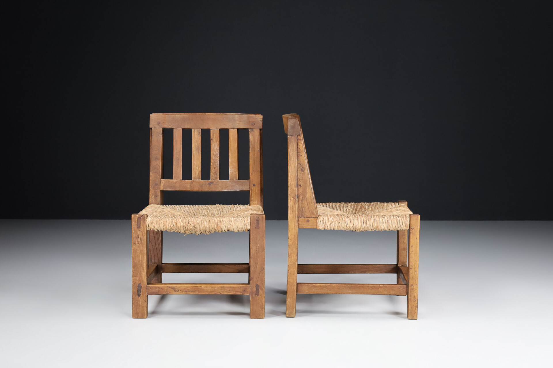 Mid century modern PINE AND WICKER CHAIRS FRANCE 1950S Mid-20th century