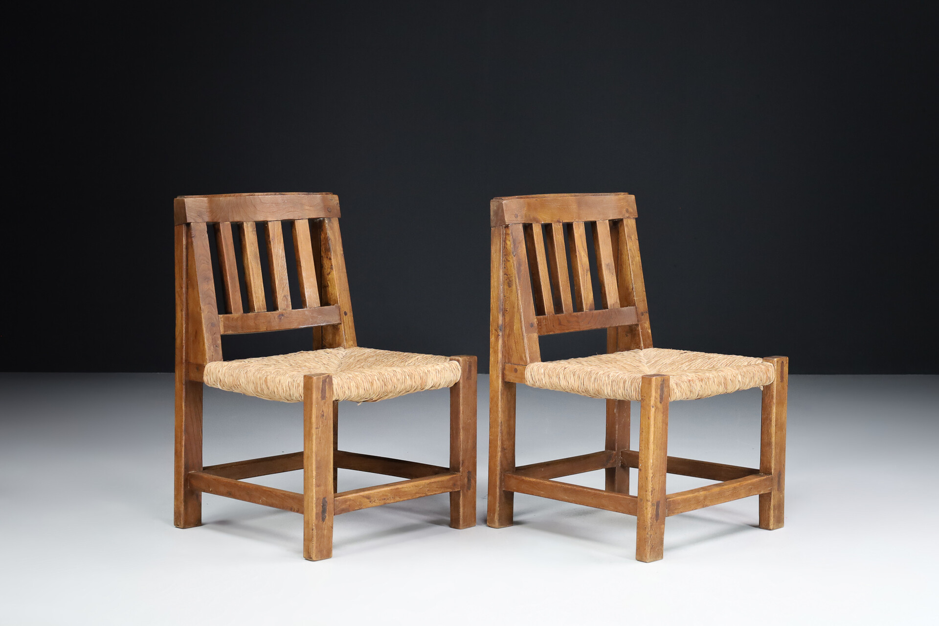 Mid century modern PINE AND WICKER CHAIRS FRANCE 1950S Mid-20th century