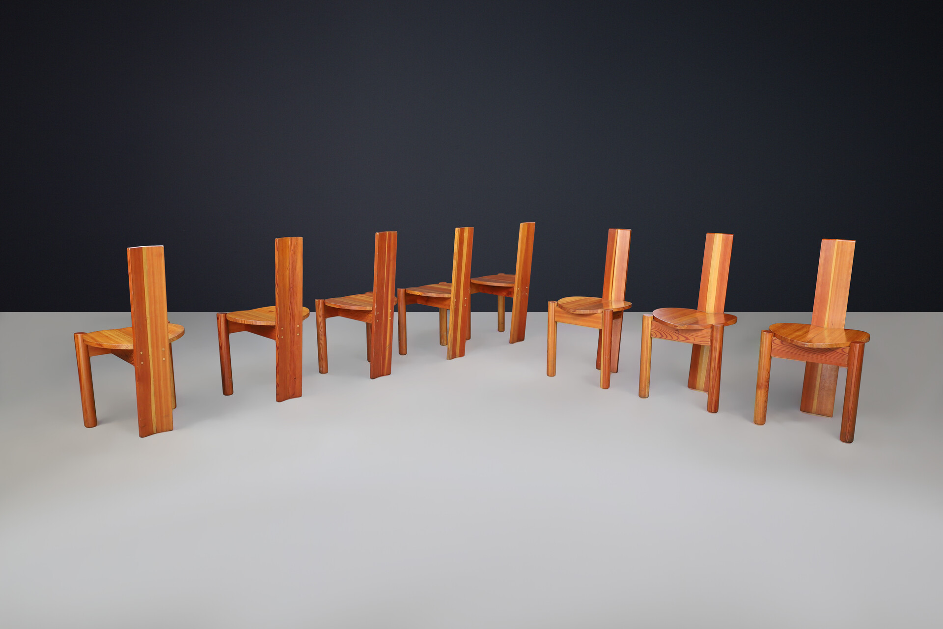 Mid century modern Pine Dining room chairs, Italy 1970s Late-20th century