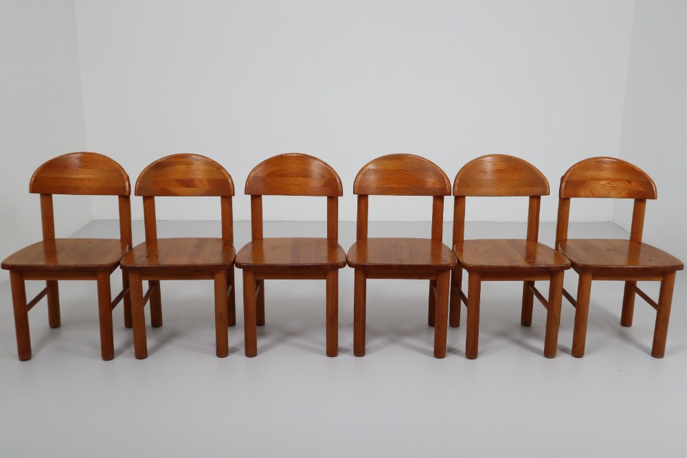 Mid century modern Pine Mid-Century Modern Set of Six Pine Danish Chairs by Rainer Daumiller, 1970s Mid-20th century