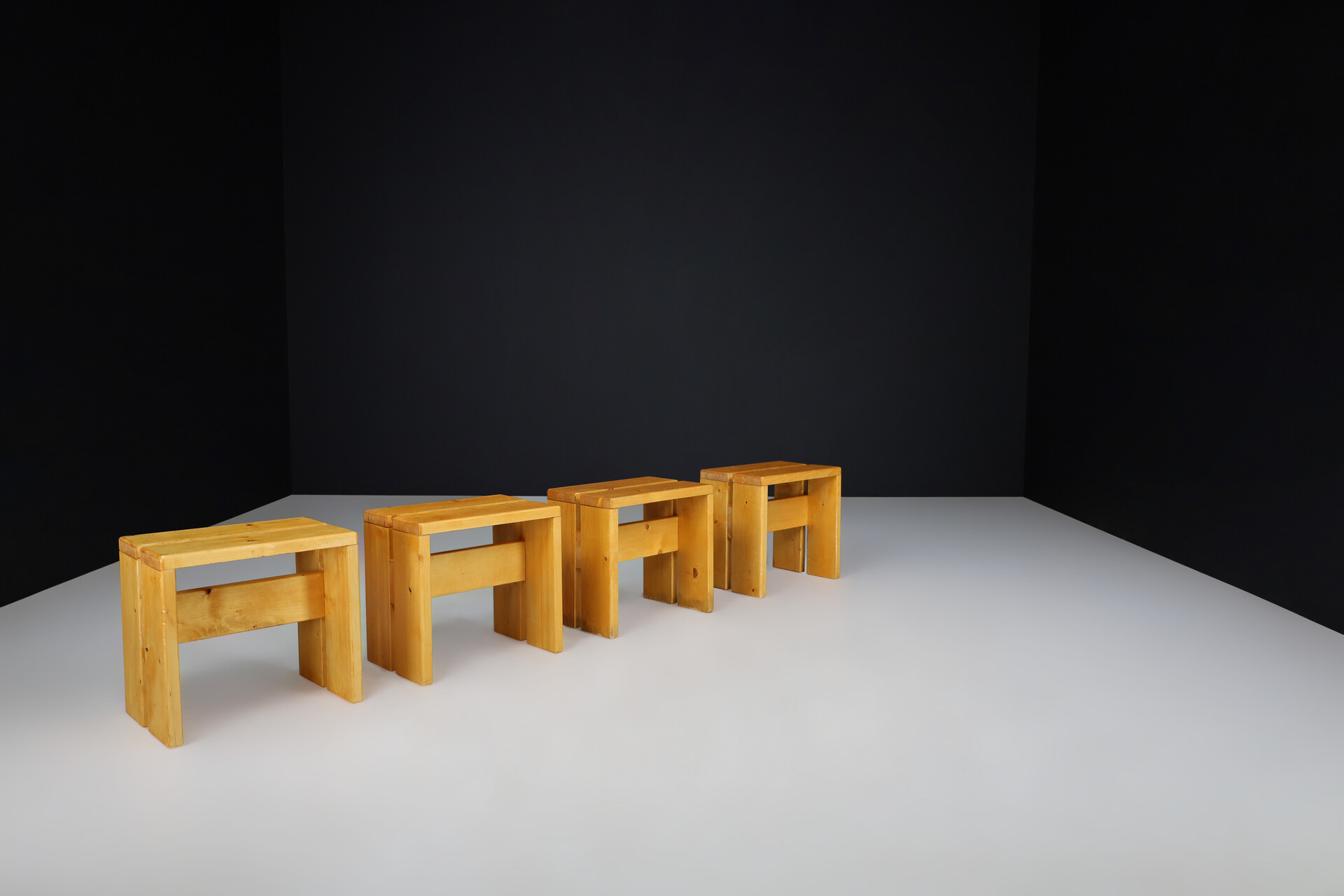 Mid century modern Pine Wood Charlotte Perriand Stools for Les Arcs, France, 1960s Mid-20th century