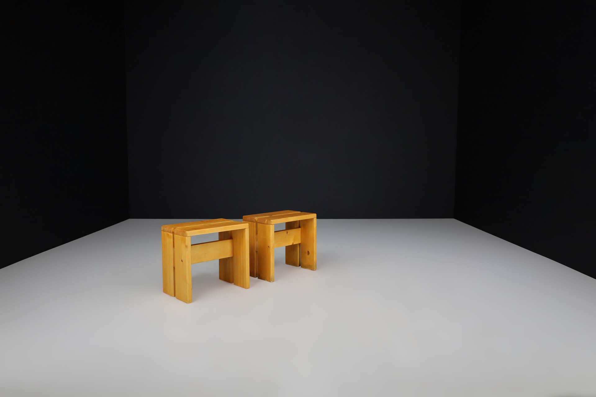 Mid century modern Pine Wood Charlotte Perriand Stools for Les Arcs, France, 1960s Mid-20th century