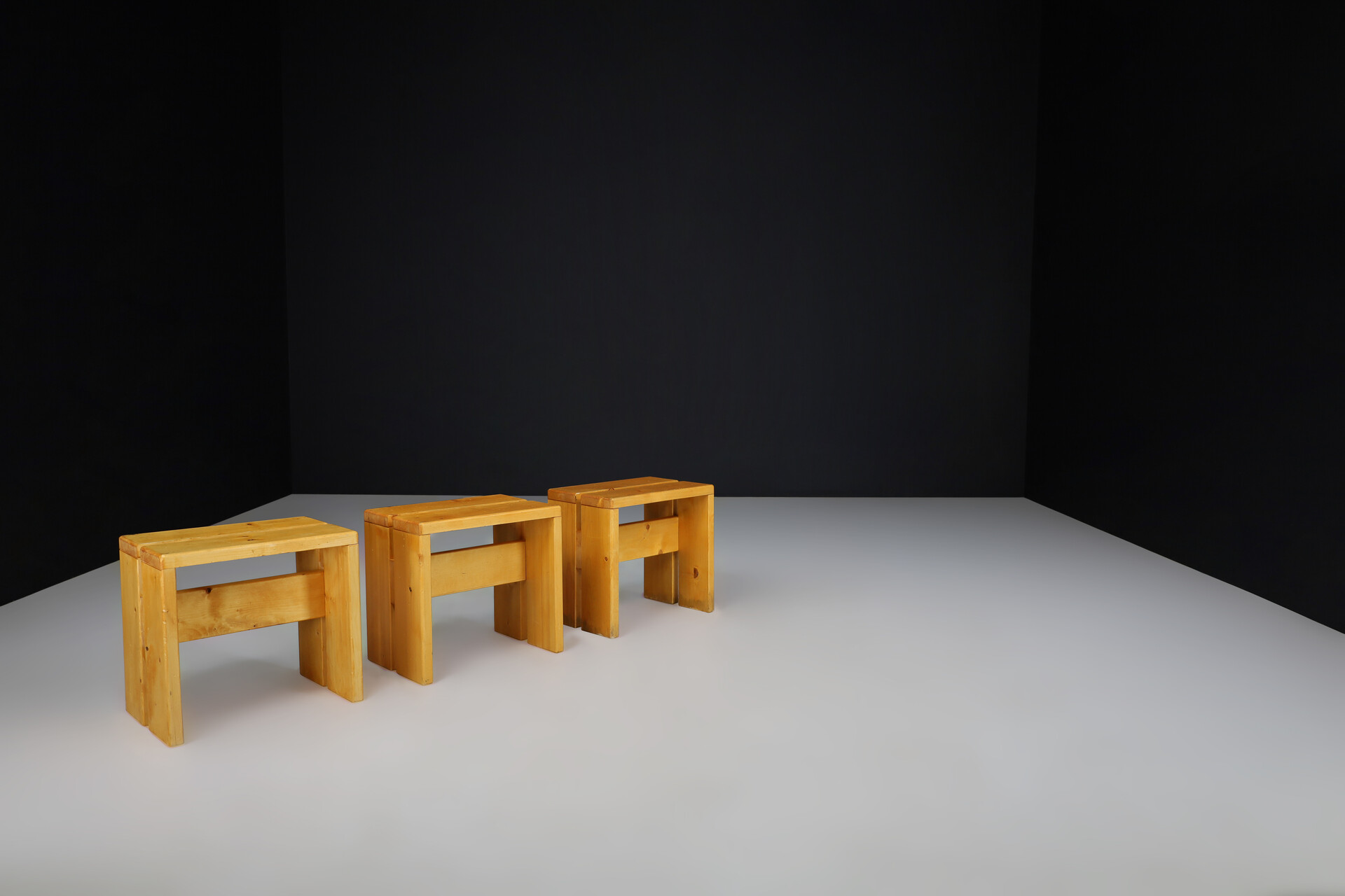 Mid century modern Pine Wood Charlotte Perriand Stools for Les Arcs, France, 1960s Mid-20th century