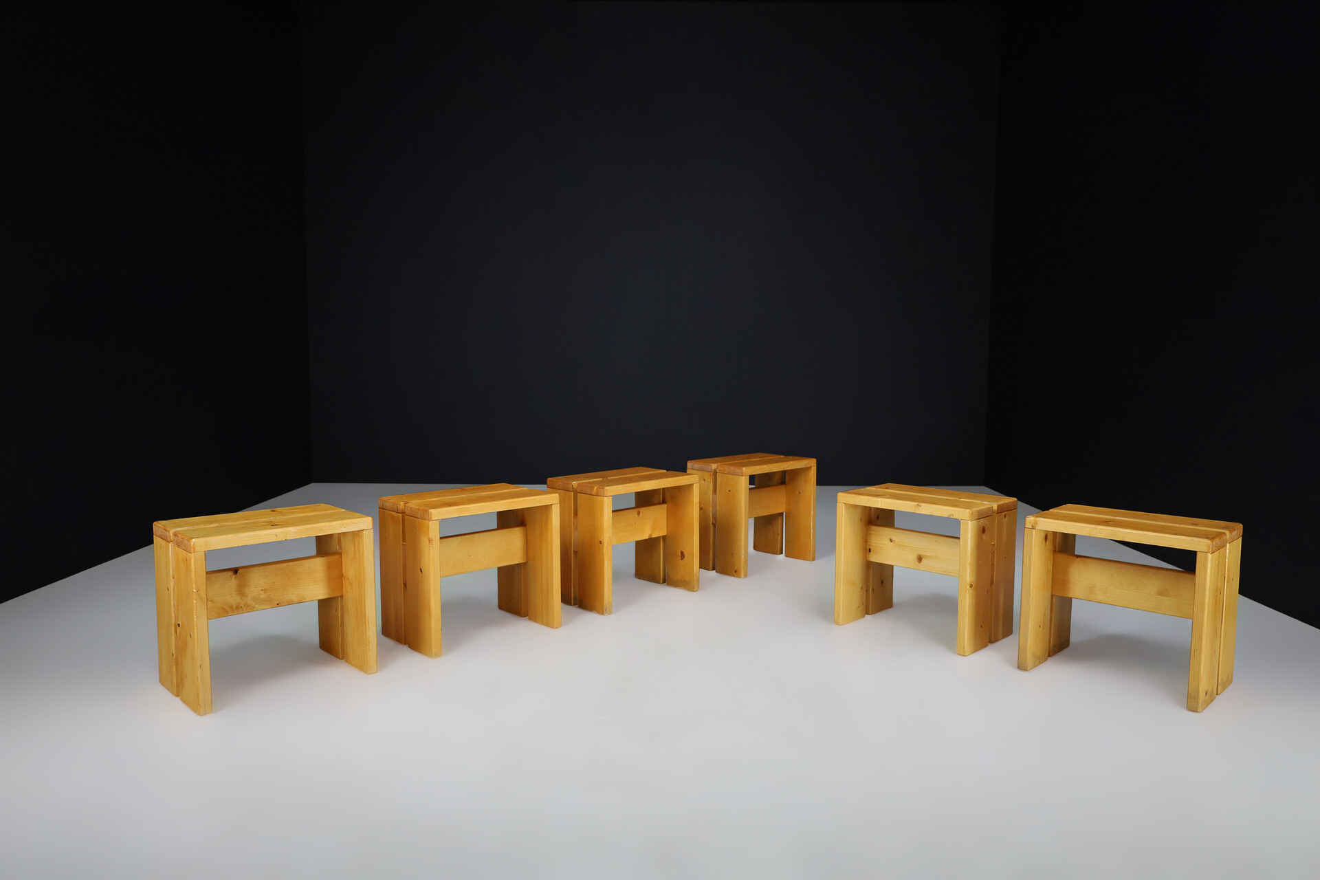 Mid century modern Pine Wood Charlotte Perriand Stools for Les Arcs, France, 1960s Mid-20th century