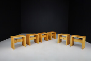 Mid century modern Pine Wood Charlotte Perriand Stools for Les Arcs, France, 1960s Mid-20th century