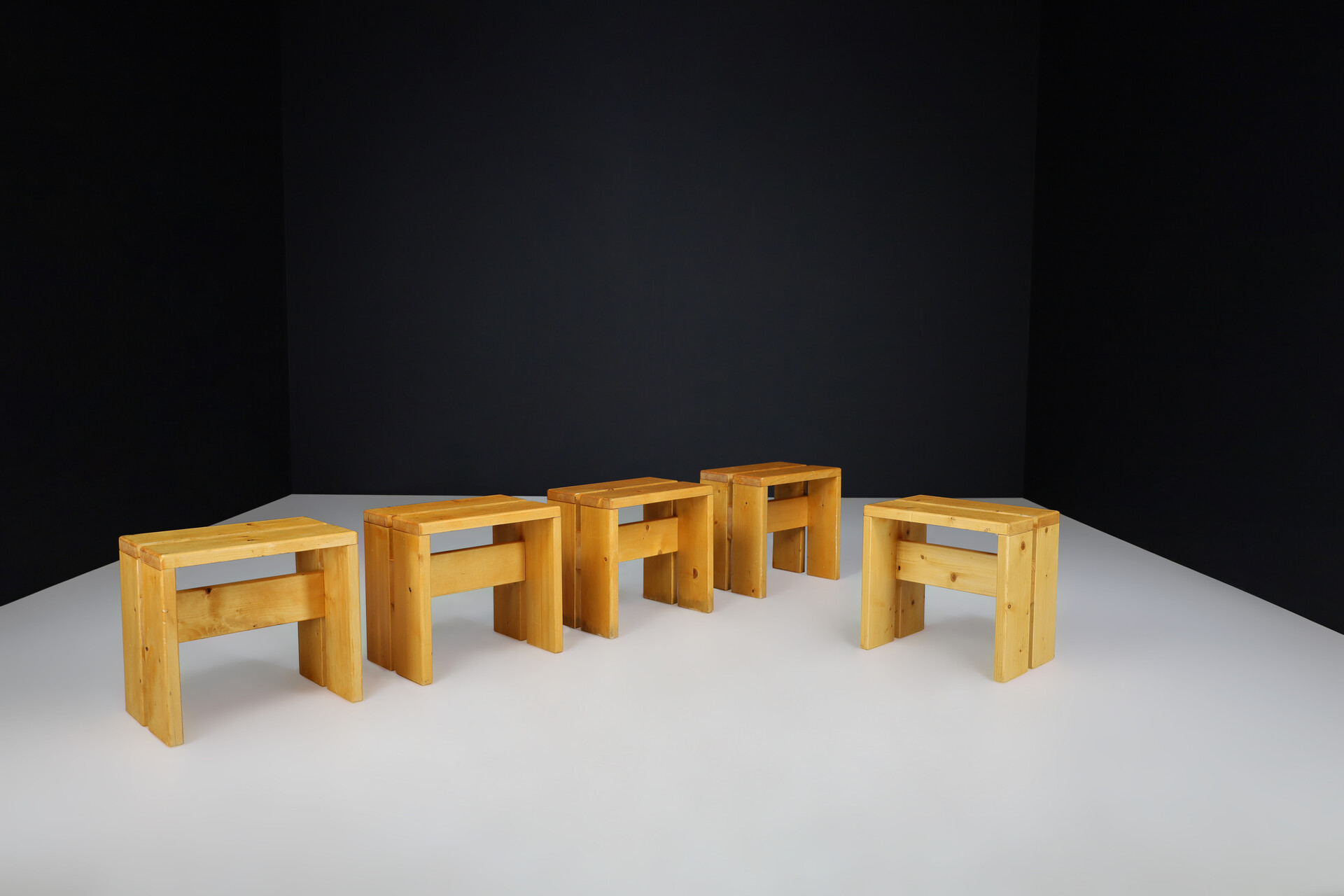 Mid century modern Pine Wood Charlotte Perriand Stools for Les Arcs, France, 1960s Mid-20th century