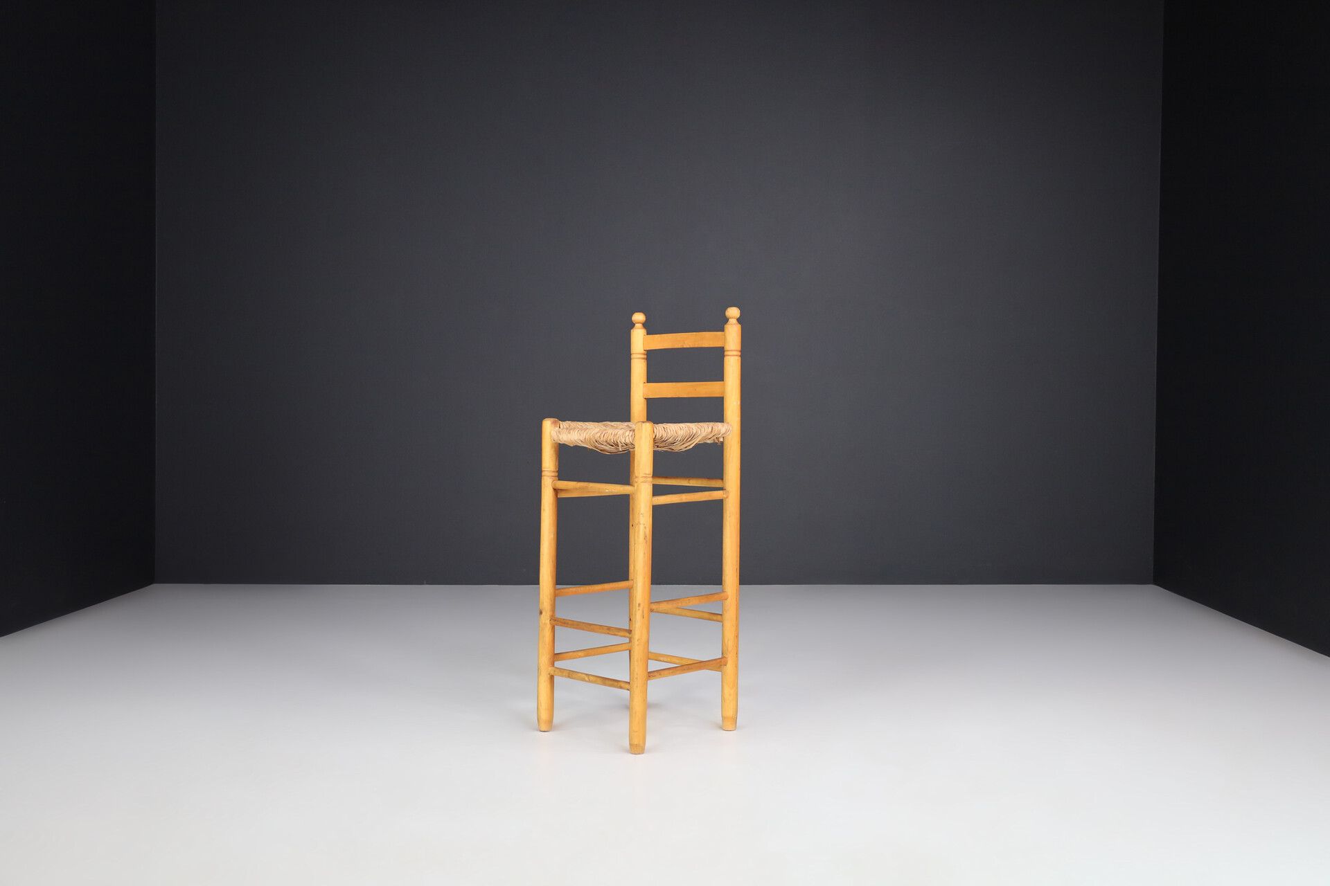 Mid century modern Pinewood And Rush bar stools In The Style Of Charlotte Perriand , France 1960s Mid-20th century