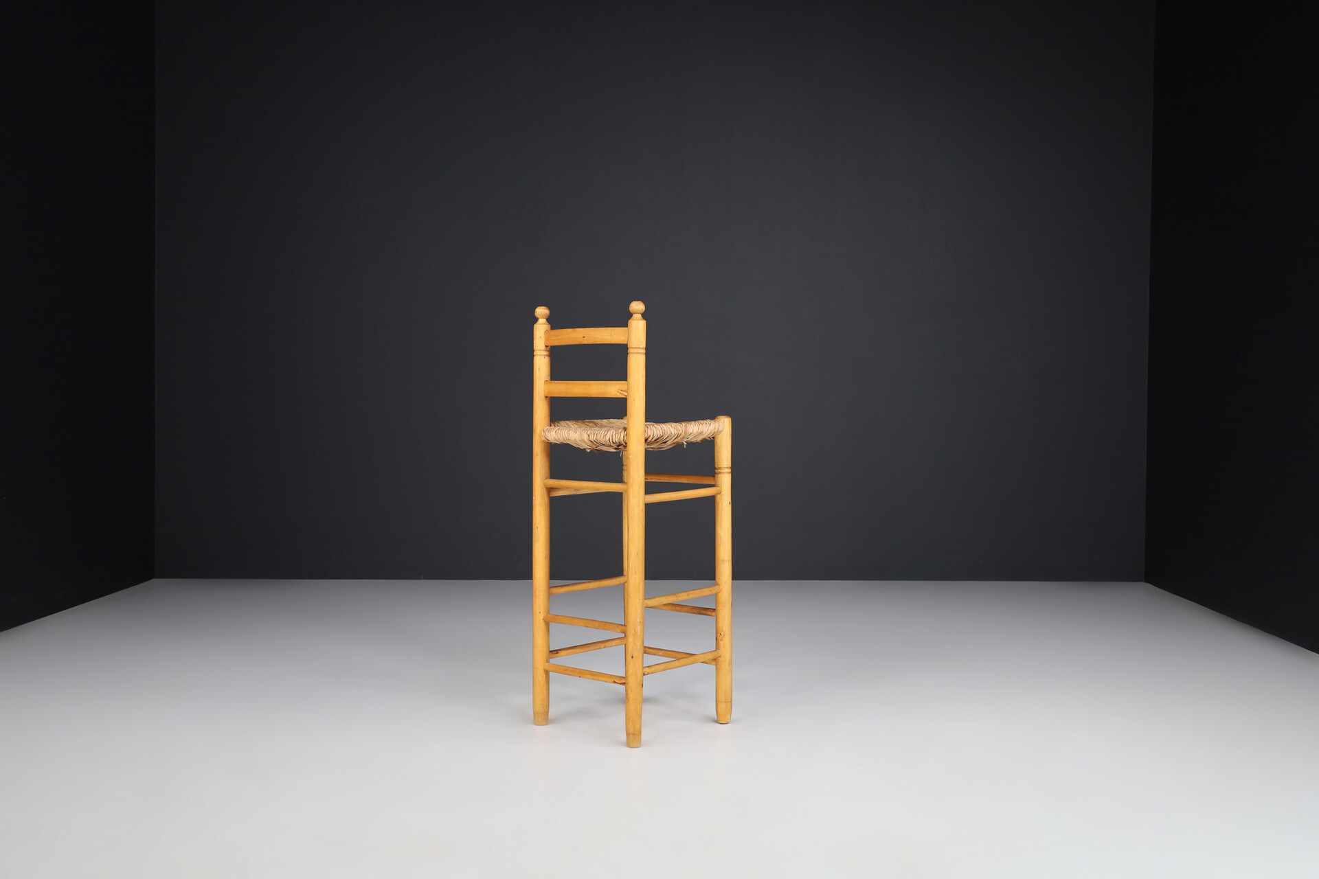 Mid century modern Pinewood And Rush bar stools In The Style Of Charlotte Perriand , France 1960s Mid-20th century