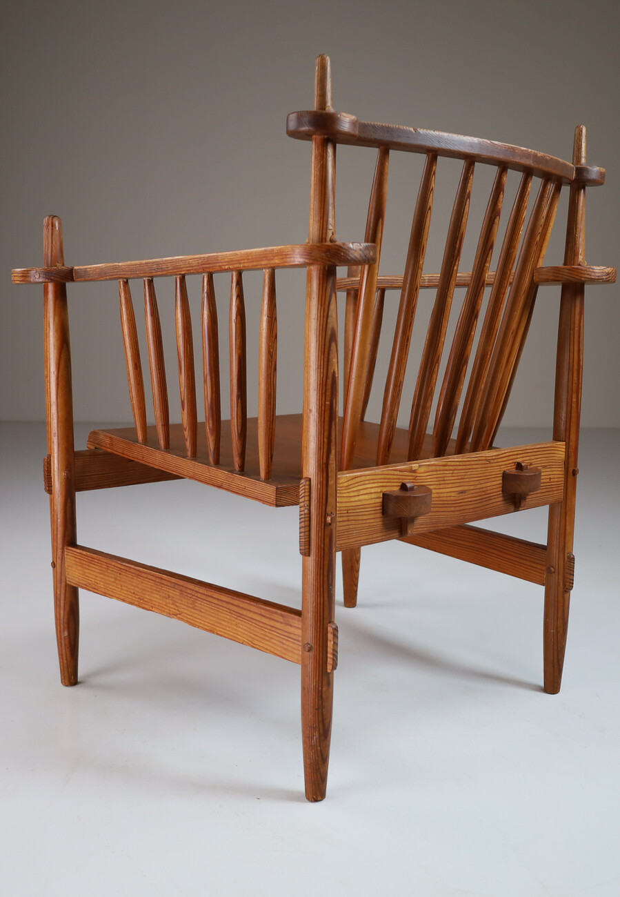 Mid century modern Primitive Pinewood Armchair, France 1950s Mid-20th century