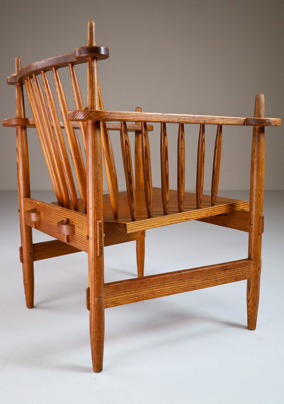 Mid century modern Primitive Pinewood Armchair, France 1950s Mid-20th century