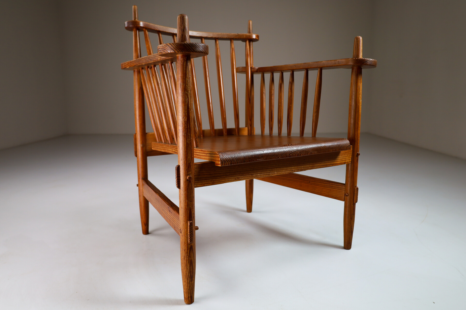 Mid century modern Primitive Pinewood Armchair, France 1950s Mid-20th century