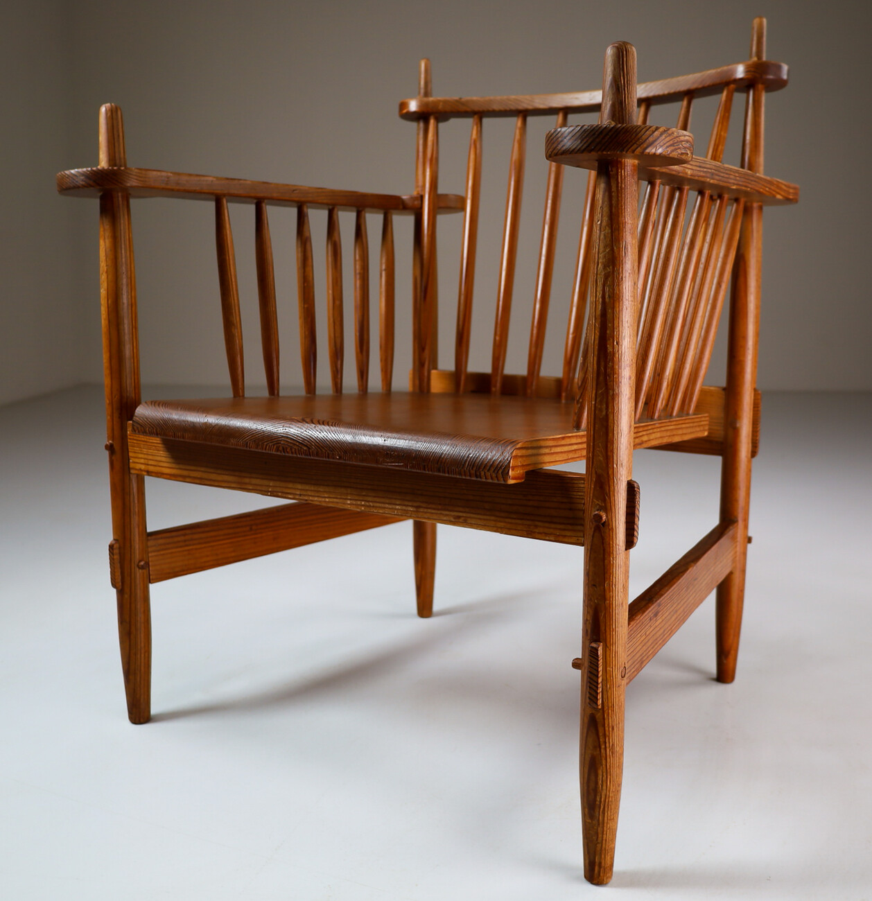 Mid century modern Primitive Pinewood Armchair, France 1950s Mid-20th century