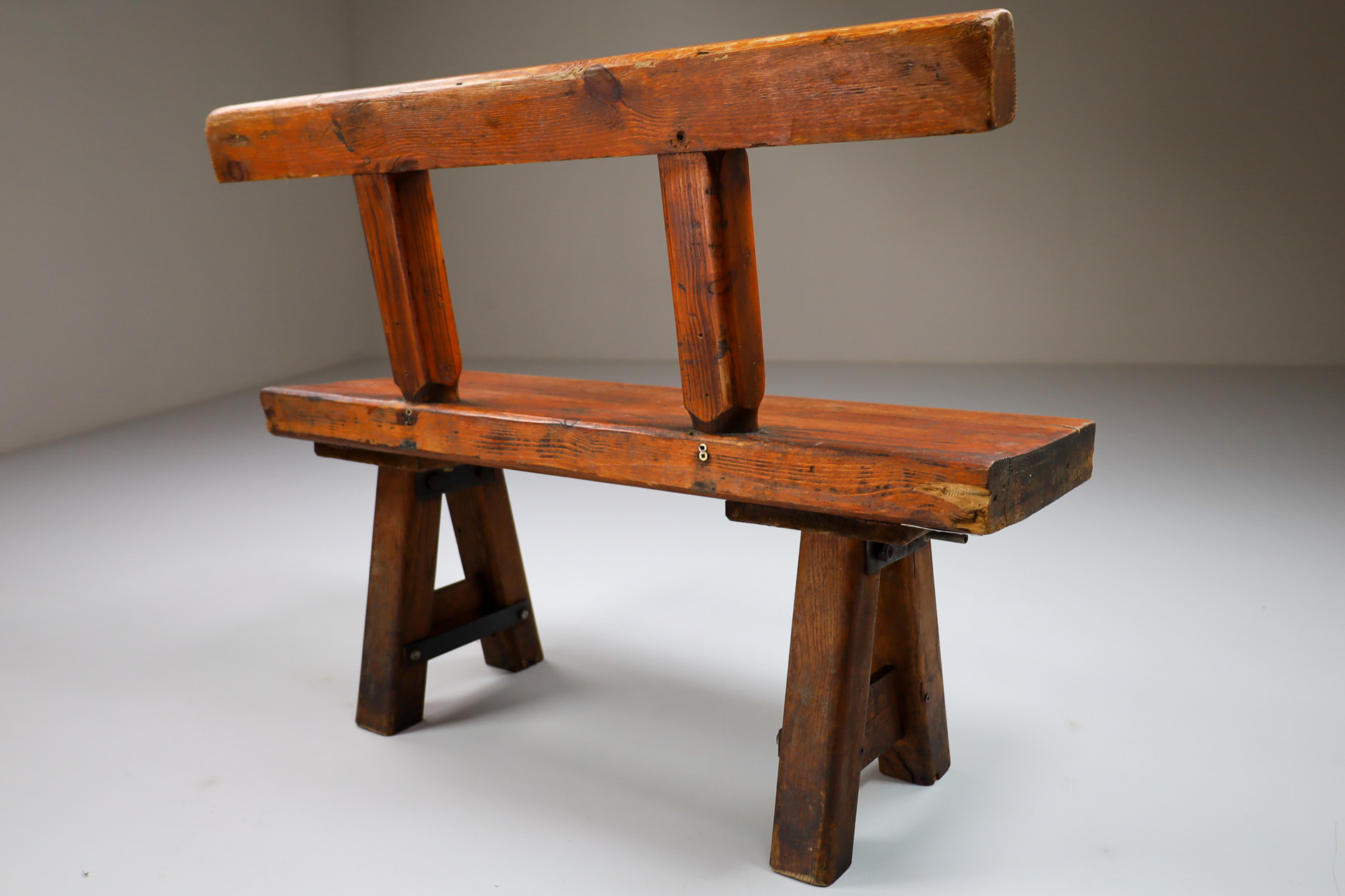 Mid century modern Primitive Pinewood Bench, France 1960s Mid-20th century