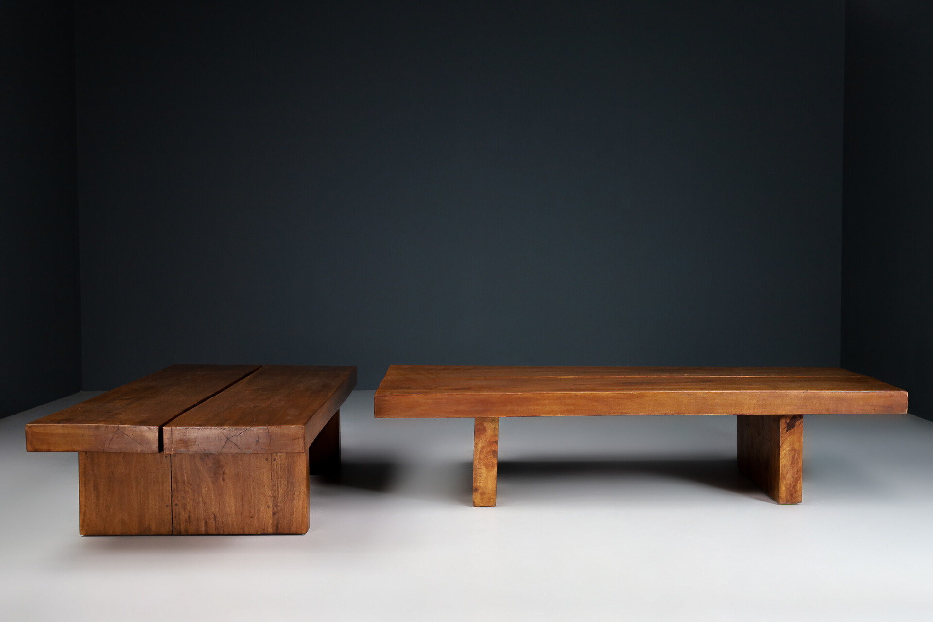 Mid century modern Primitive Solid Wood Coffee Tables , France 1960s Mid-20th century