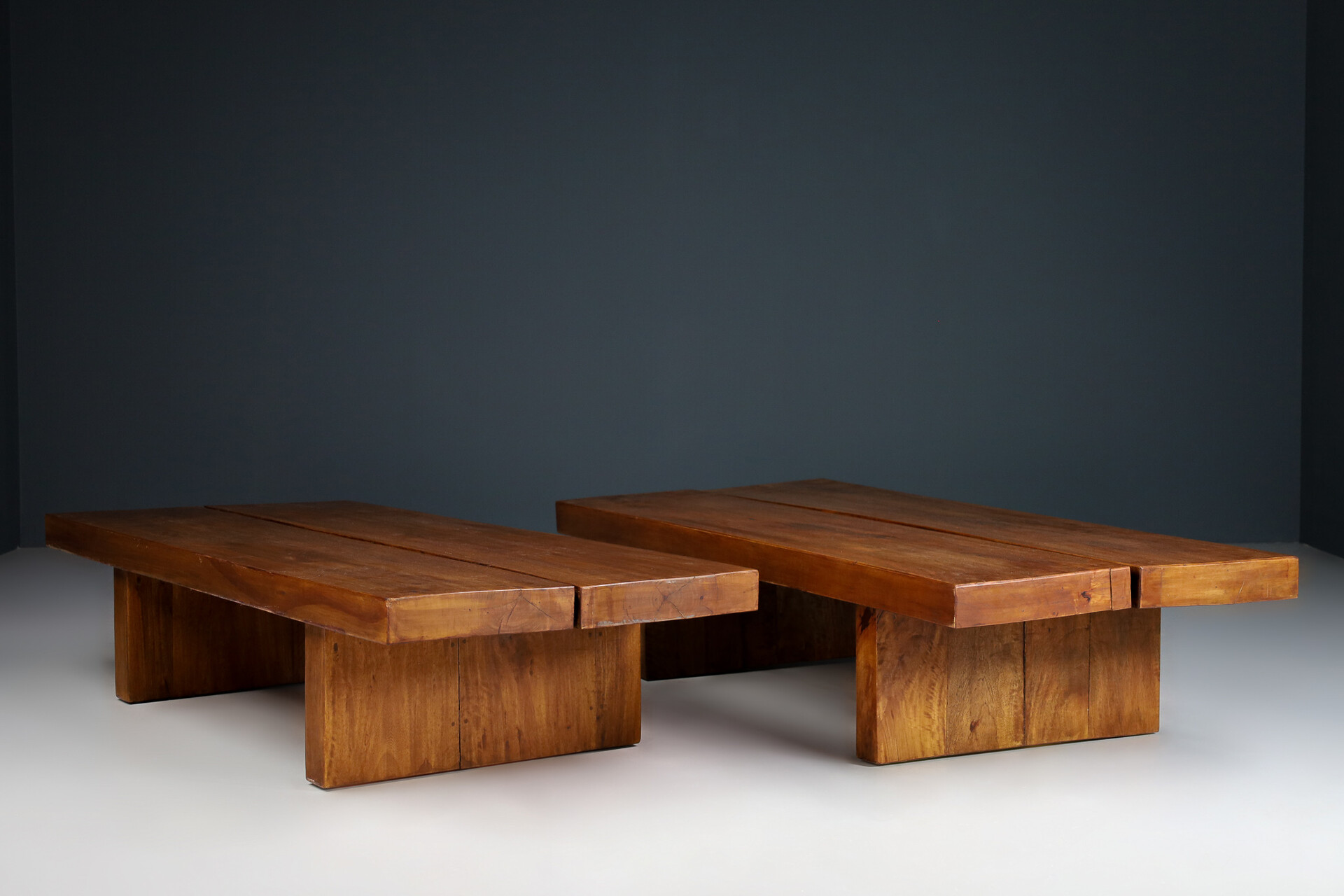Mid century modern Primitive Solid Wood Coffee Tables , France 1960s Mid-20th century