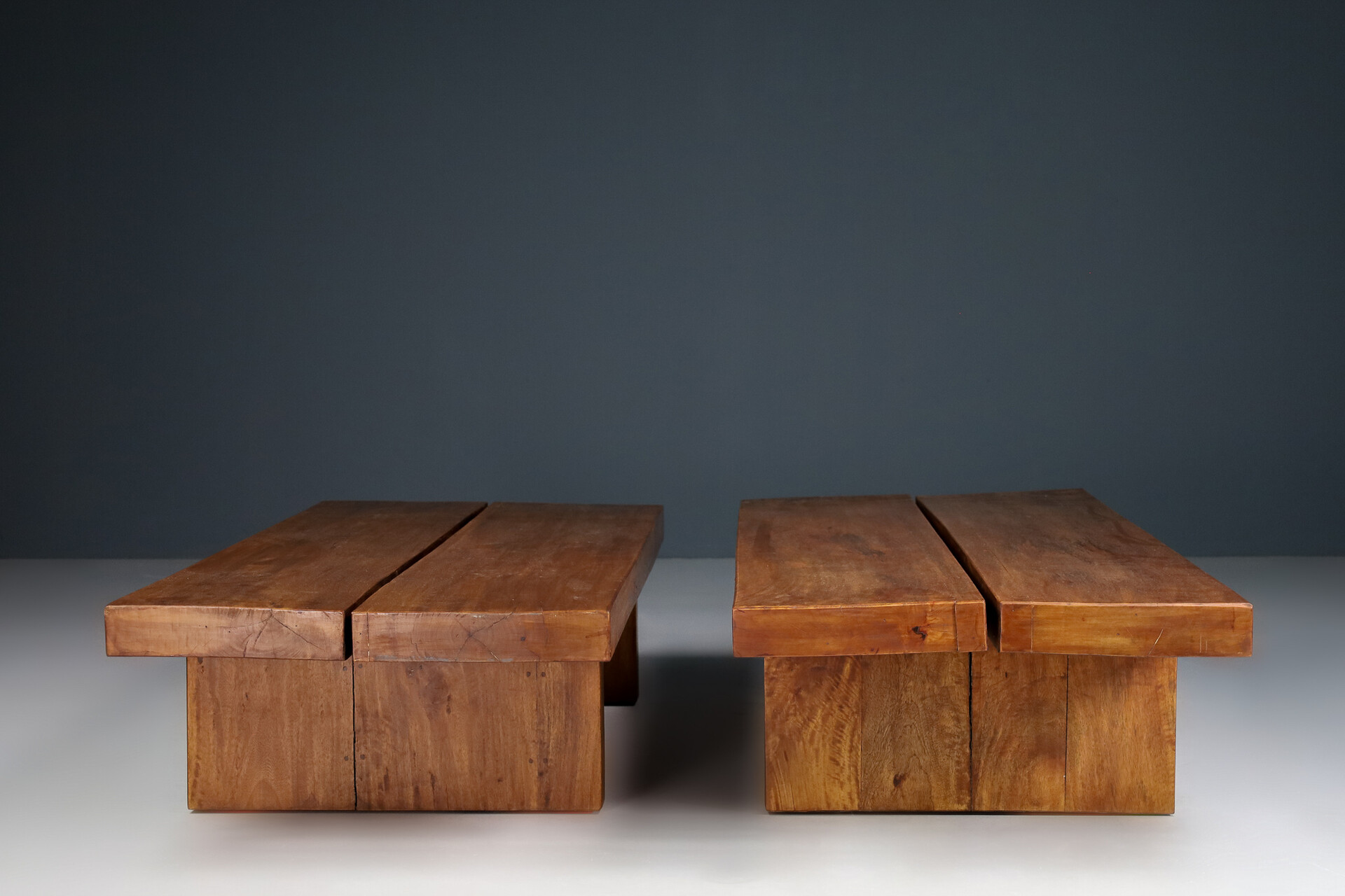Mid century modern Primitive Solid Wood Coffee Tables , France 1960s Mid-20th century