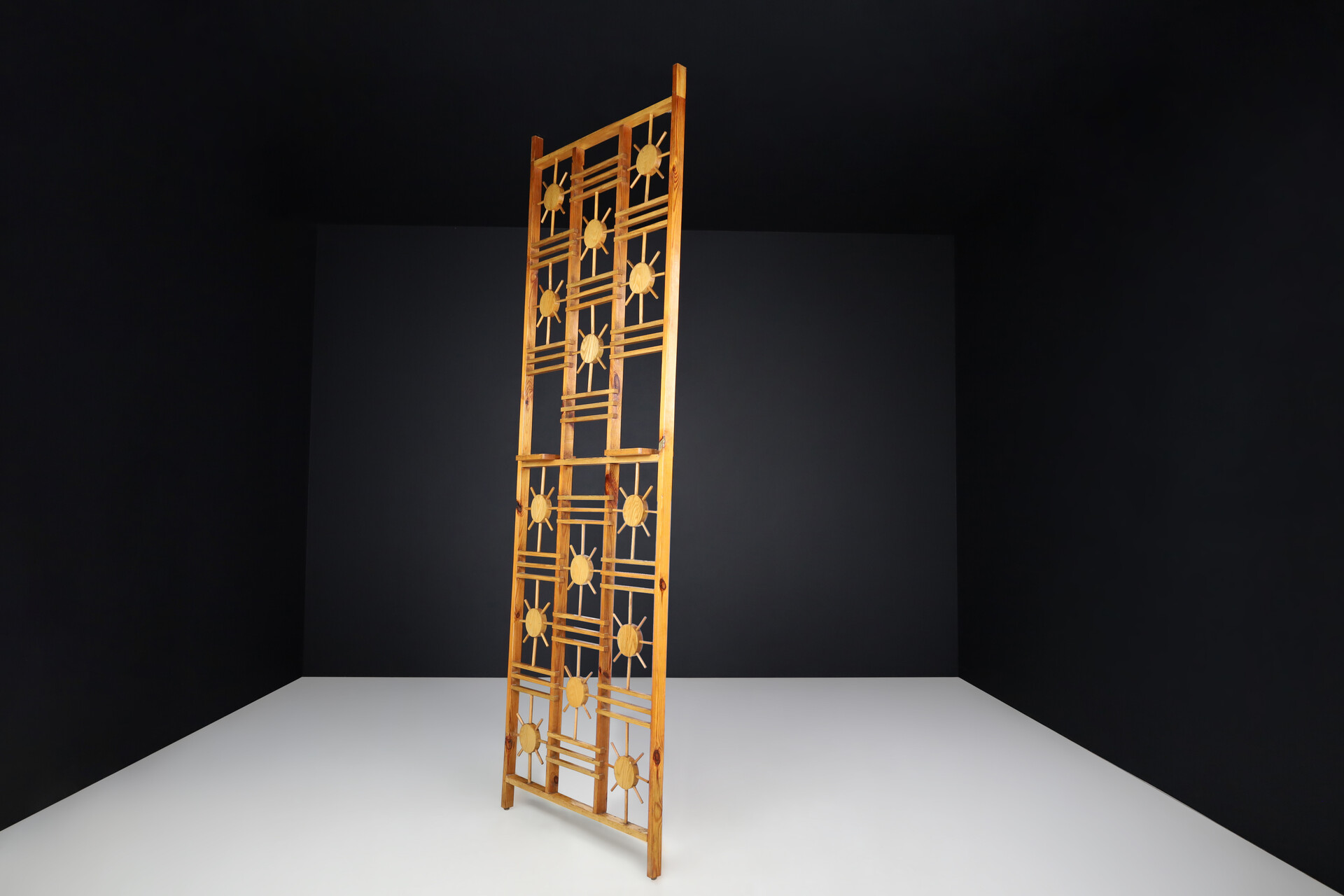 Mid century modern Rattan and Bamboo Screen / Room Divider with Sunbrust Accents, France 1960s Mid-20th century