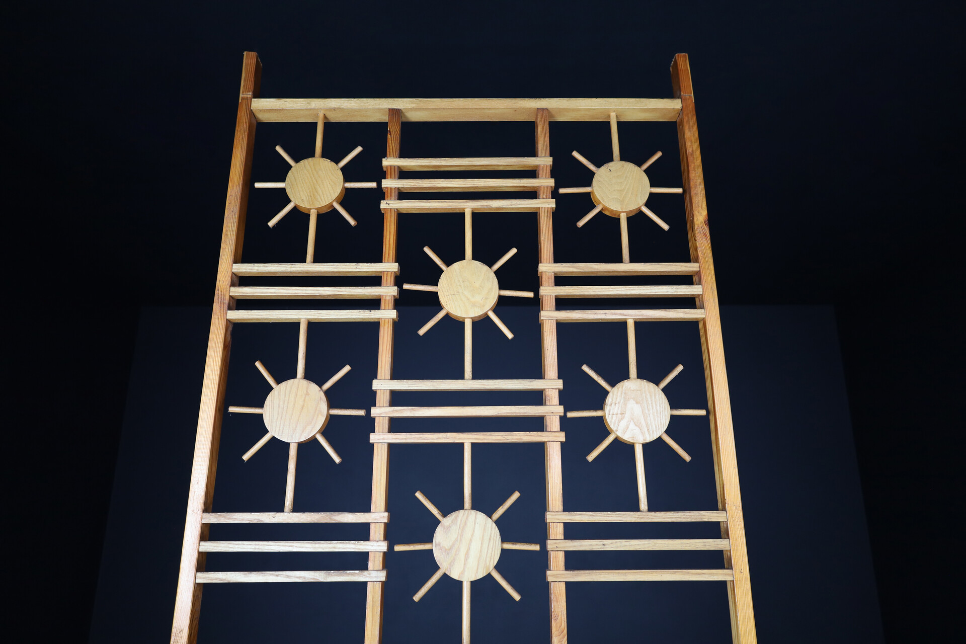 Mid century modern Rattan and Bamboo Screen / Room Divider with Sunbrust Accents, France 1960s Mid-20th century