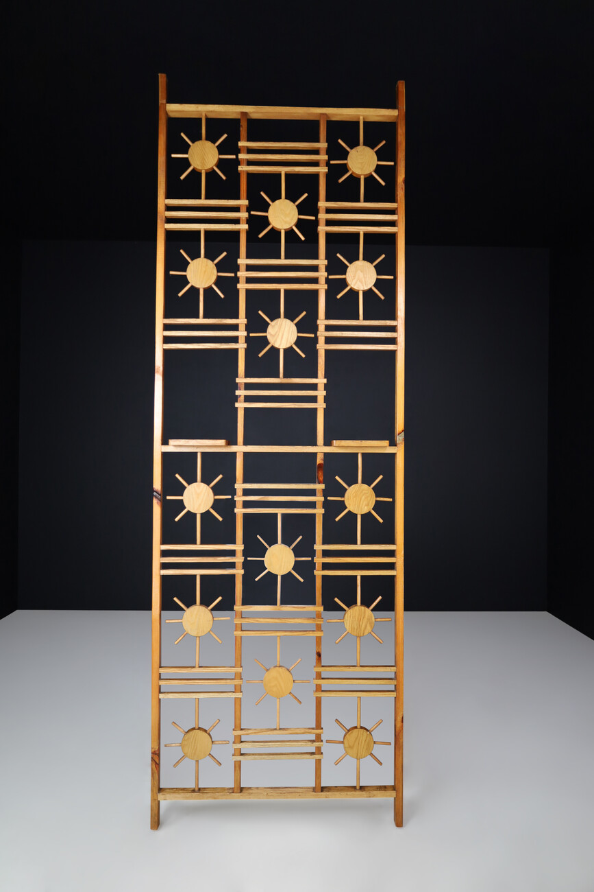 Mid century modern Rattan and Bamboo Screen / Room Divider with Sunbrust Accents, France 1960s Mid-20th century