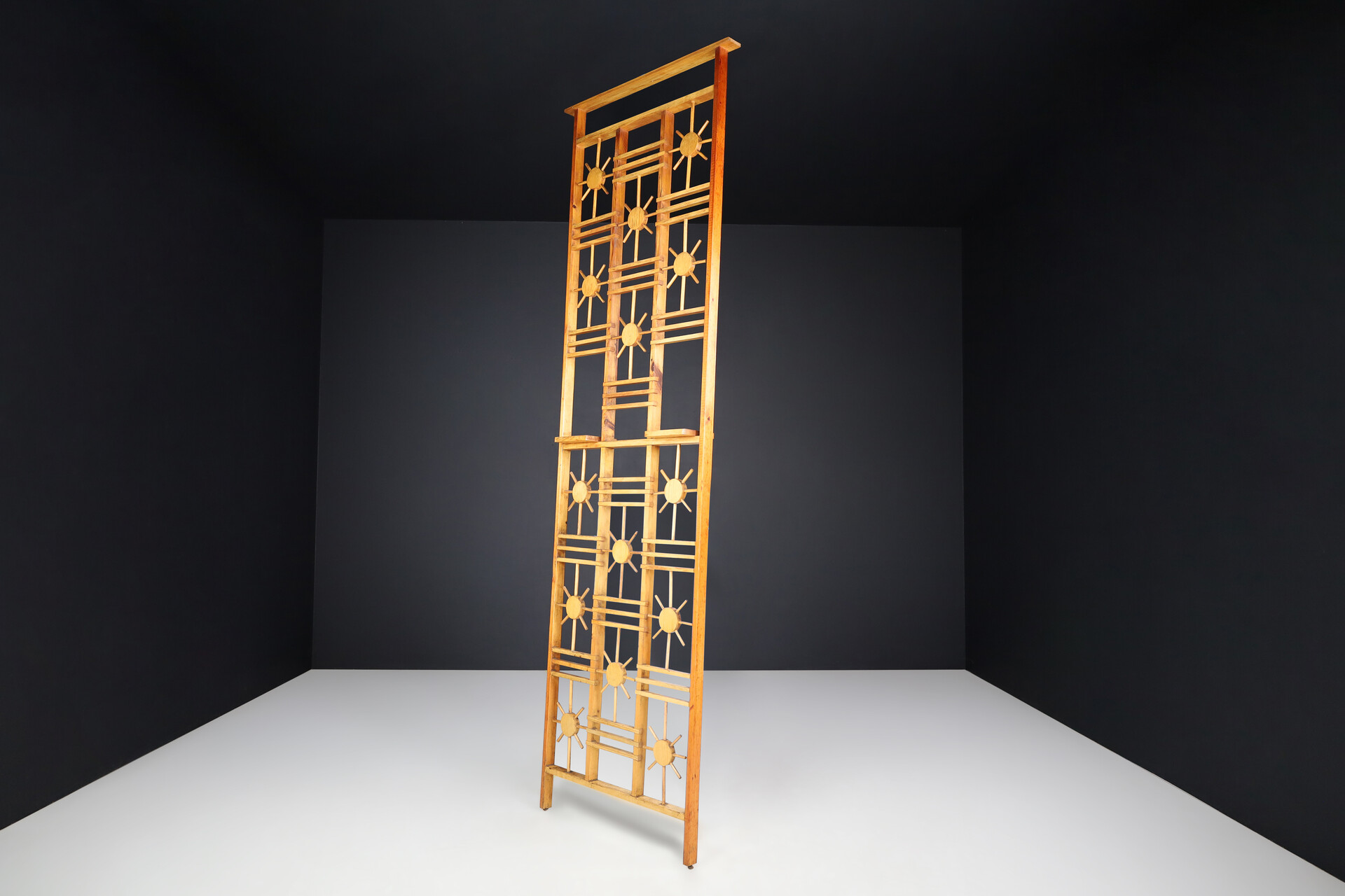 Mid century modern Rattan And Bamboo Screen / Room Divider With Sunbrust Accents, France 1960s Mid-20th century