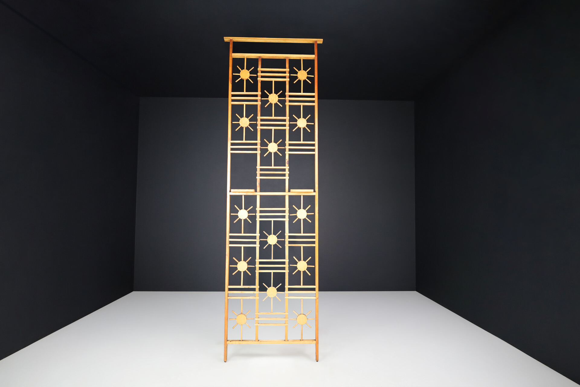 Mid century modern Rattan And Bamboo Screen / Room Divider With Sunbrust Accents, France 1960s Mid-20th century