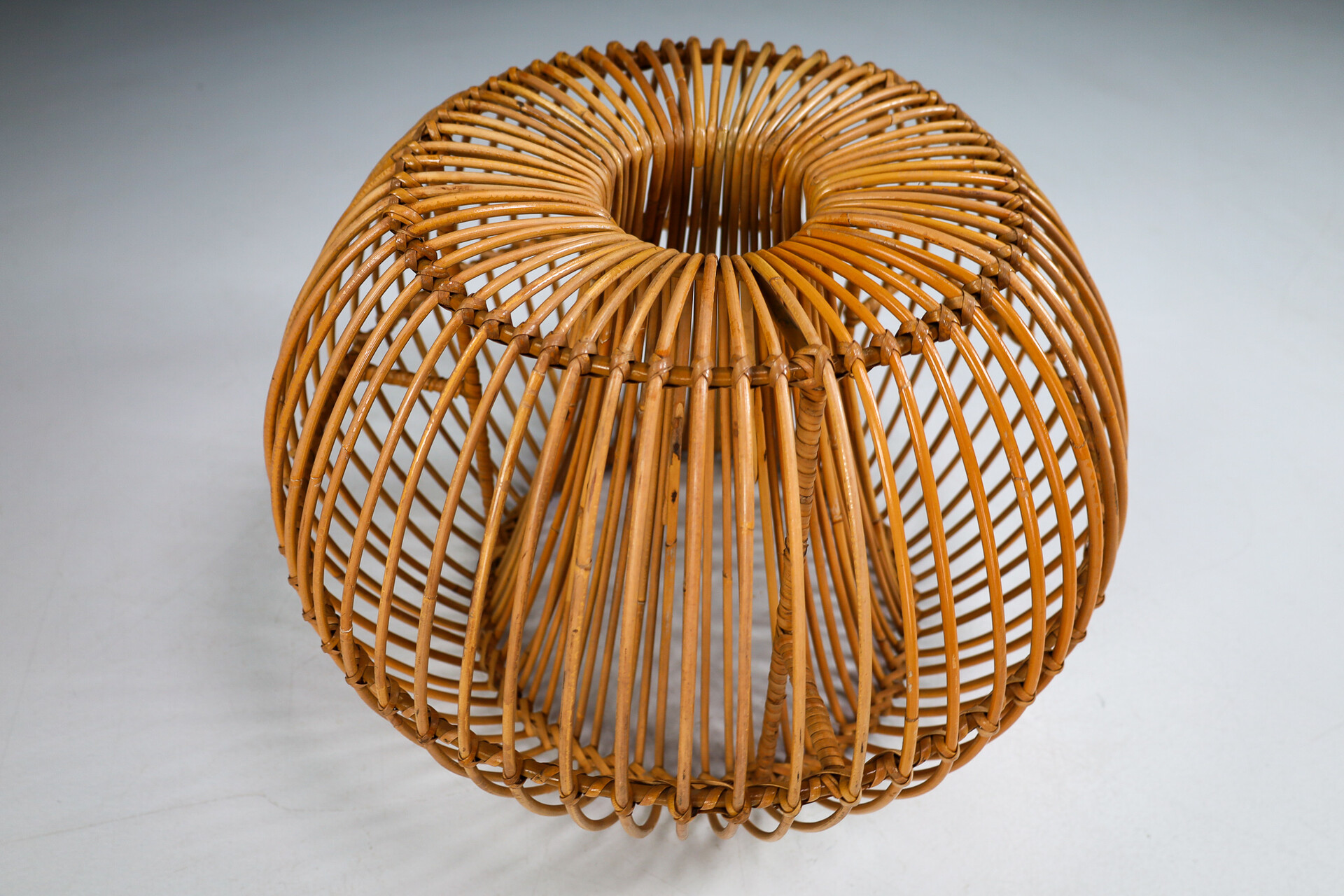 Mid century modern Rattan and steel stool / table / ottoman , France 1960s Mid-20th century