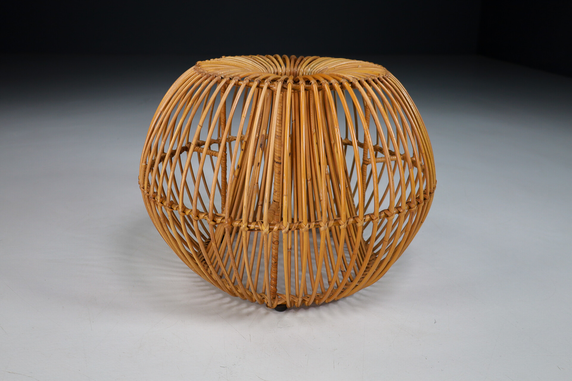 Mid century modern Rattan and steel stool / table / ottoman , France 1960s Mid-20th century