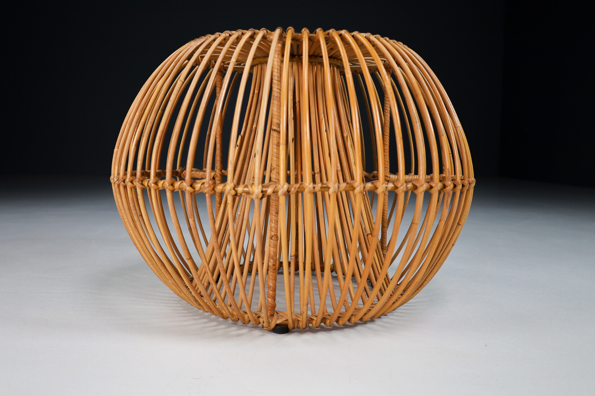 Mid century modern Rattan and steel stool / table / ottoman , France 1960s Mid-20th century