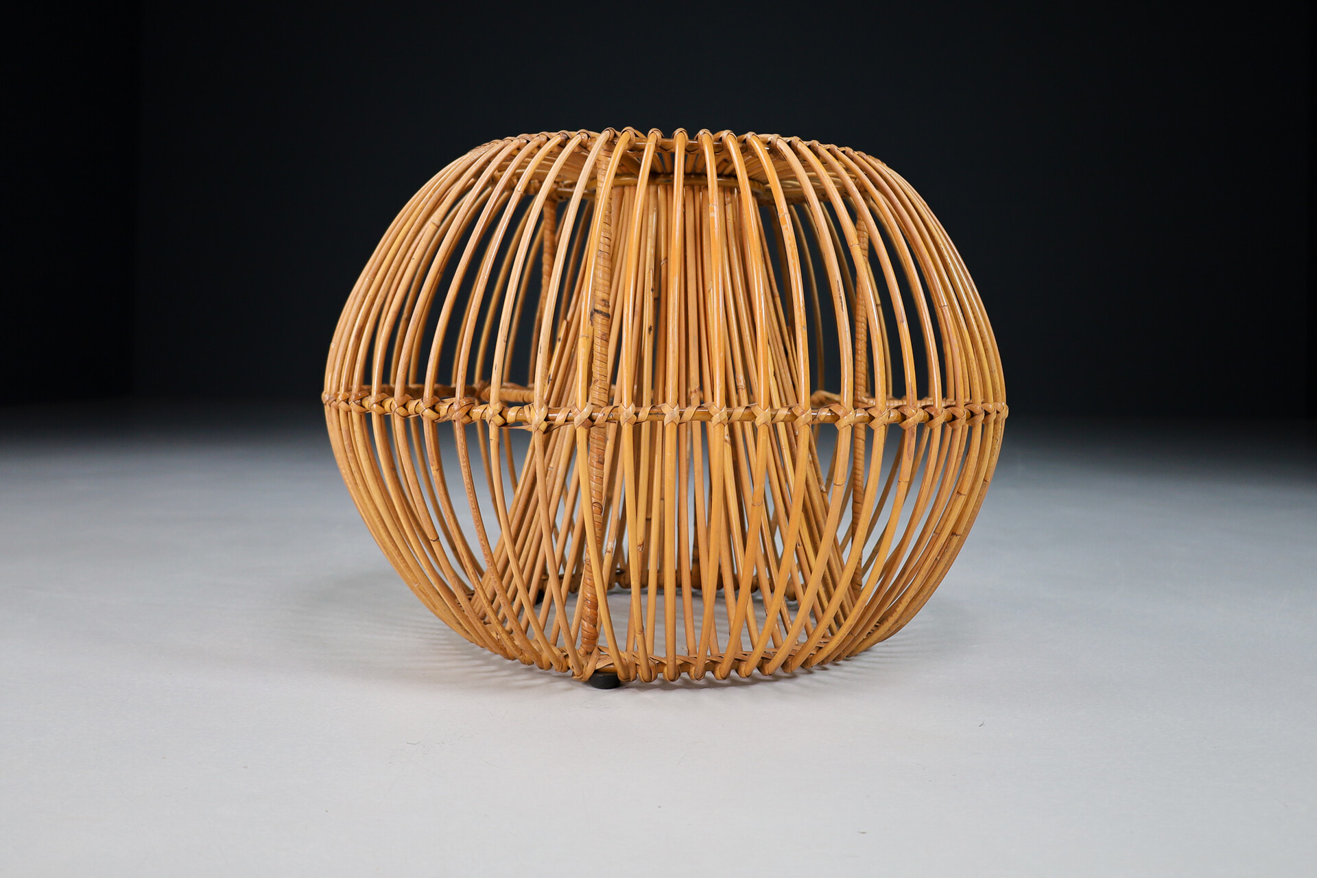 Mid century modern Rattan and steel stool / table / ottoman , France 1960s Mid-20th century