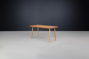 Mid century modern Rattan and wood cocktail table, France 1950 Mid-20th century