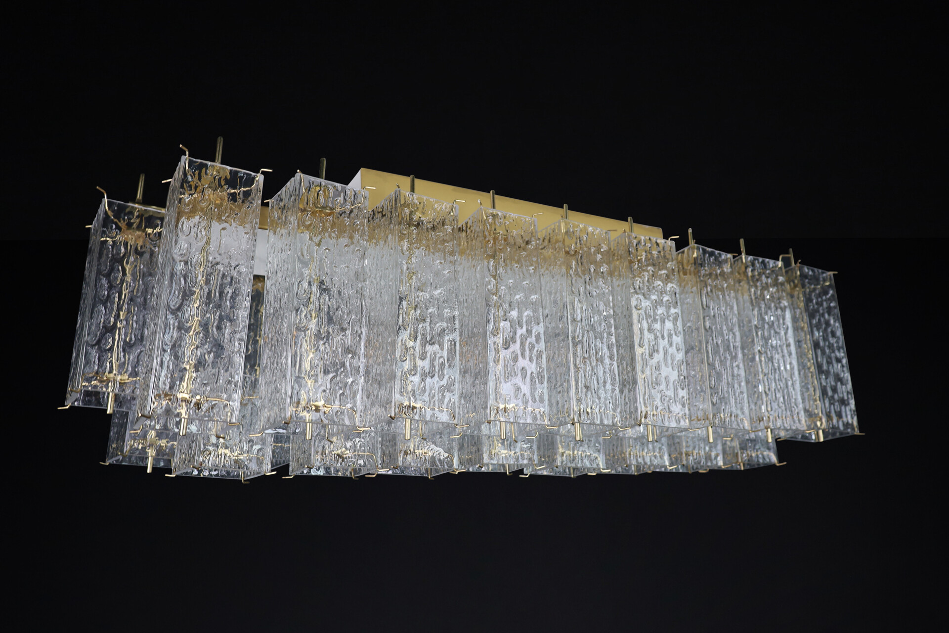 Mid century modern Rectangle Flush Mount - Chandeliers, in Glass and Brass, 1960s. Mid-20th century