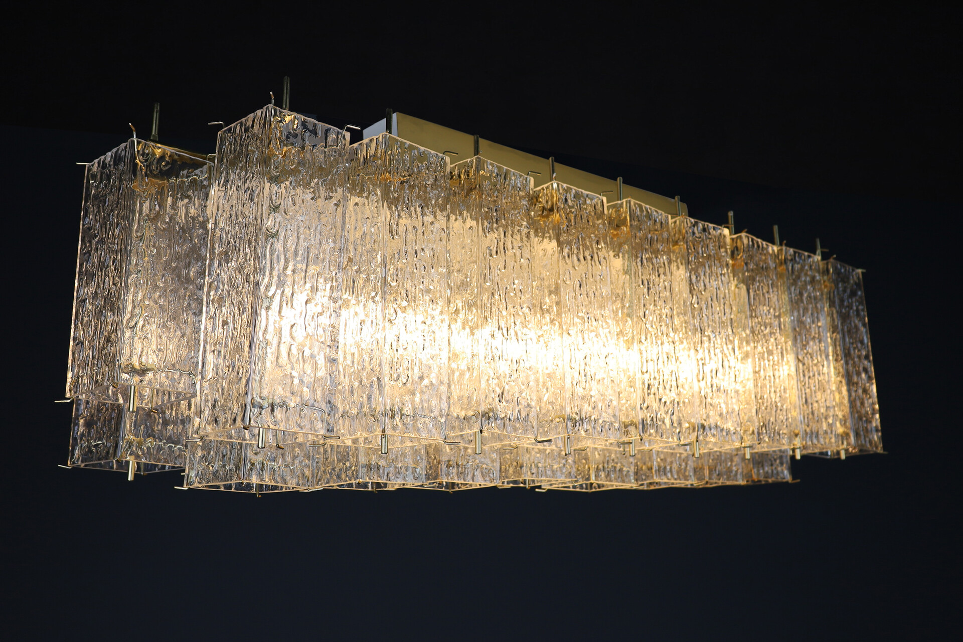Mid century modern Rectangle Flush Mount - Chandeliers, in Glass and Brass, 1960s. Mid-20th century