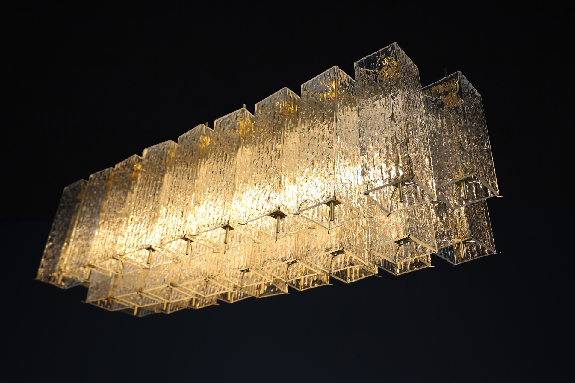 Mid century modern Rectangle Flush Mount - Chandeliers, in Glass and Brass, 1960s. Mid-20th century