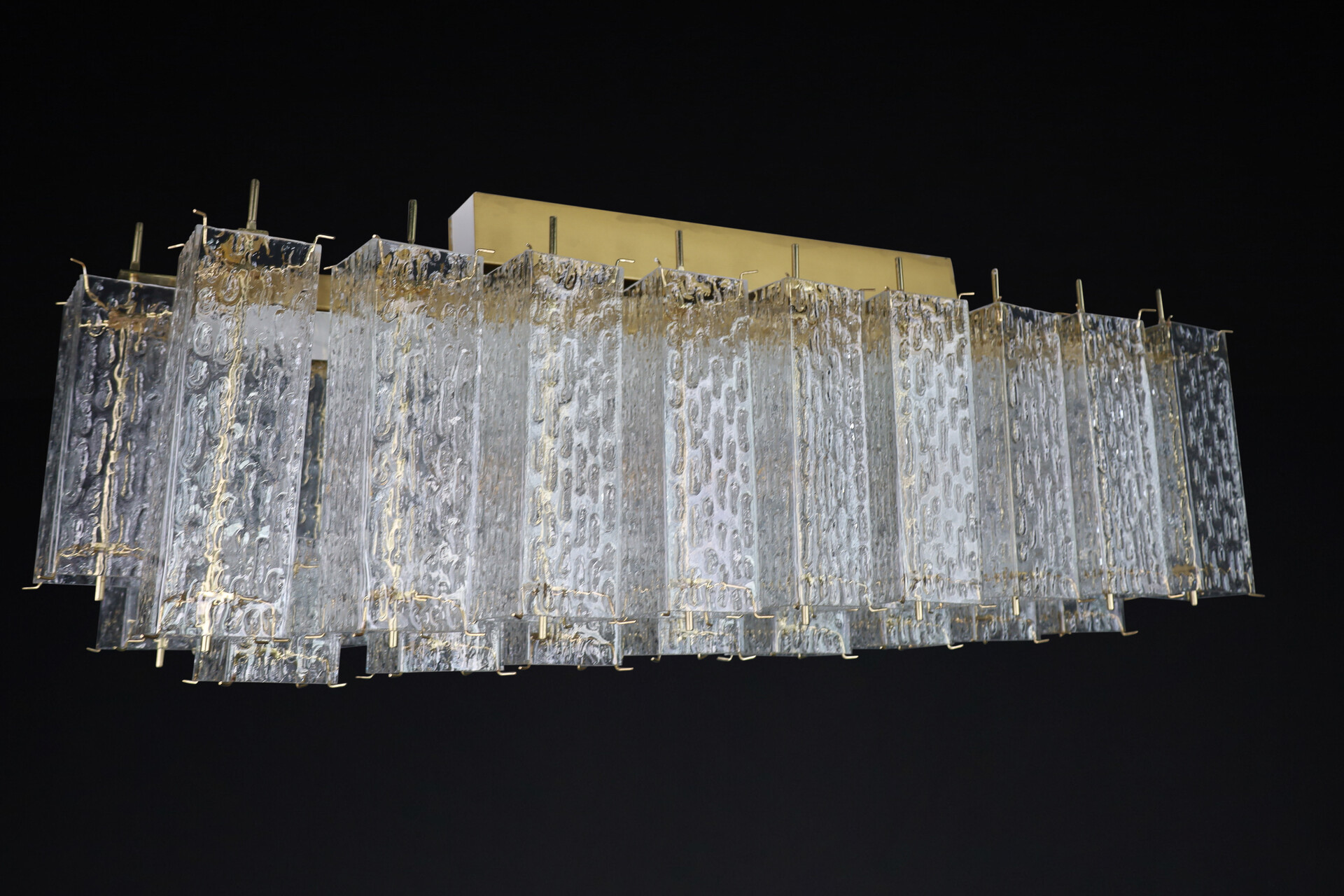 Mid century modern Rectangle Flush Mount - Chandeliers, in Glass and Brass, 1960s. Mid-20th century