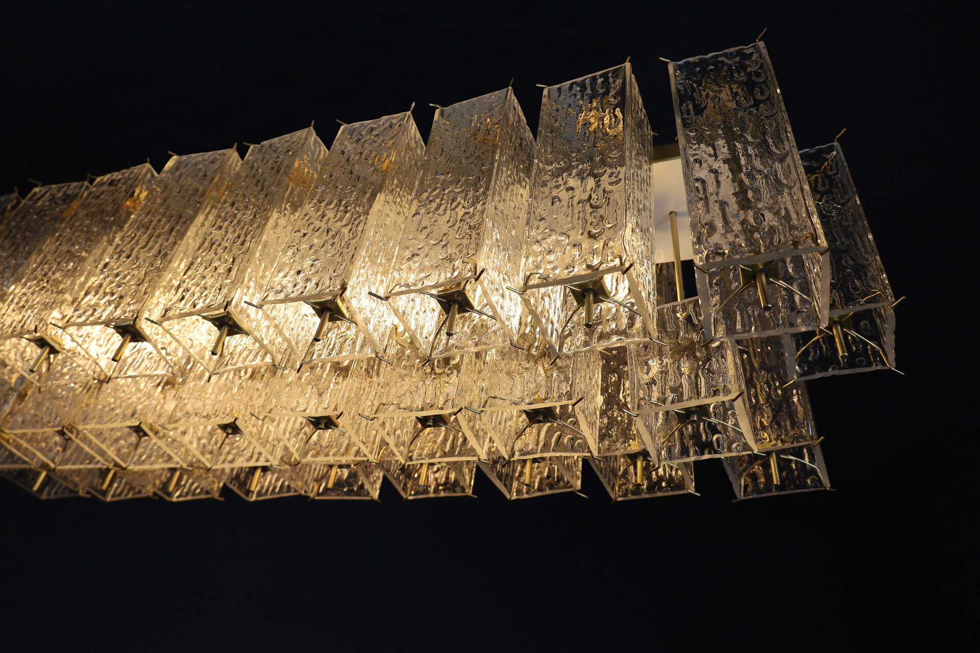 Mid century modern Rectangle Flush Mount - Chandeliers, in Glass and Brass, 1960s. Mid-20th century