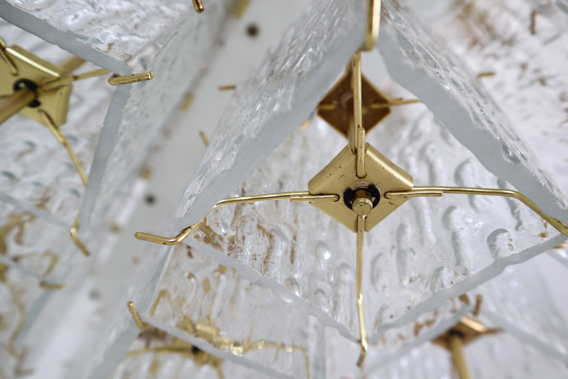 Mid century modern Rectangle Flush Mount - Chandeliers, in Glass and Brass, 1960s. Mid-20th century