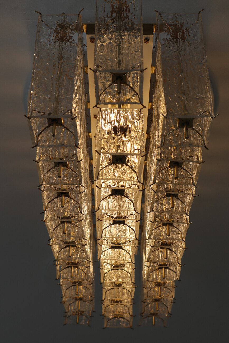 Mid century modern Rectangle Flush Mount - Chandeliers, in Glass and Brass, 1960s. Mid-20th century